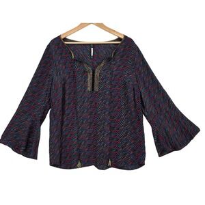 Plenty by‎ Tracy Reese Womens L Tribal Print Bell Sleeve Blouse